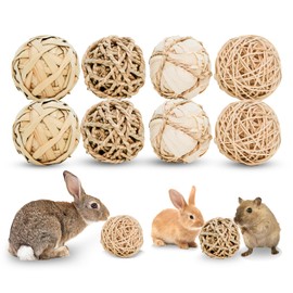 Jorewood 8 Pieces Small Animal Chew Ball Toy Rolling Activity Play Balls Bunny Treat Ball Grass Ball Pet Cage Accessories for Rabbits Guinea Pigs Chinchilla Teeth Grinding Gnawing Biting