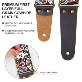 Nefelibata Guitar Strap, Nylon Print Flowers Guitar Straps with Head Cowhide Leather Ends for Bass, Electric & Acoustic Guitars, Free Strap Button, 1 Pair Strap Locks and 4 Guitar Picks