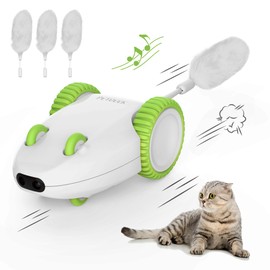PETGEEK Automatic Cat Mouse Toys Interactive Cat Toys for Indoor Cats, Smart Sensing Moving Electric Cat Toys with Catnip Wand, USB Rechargeable Remote Control Squeaky Mouse Cat Toy, 3 Catnip Tails