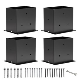 4×6 Post Base 4 Pcs,Deck Post Brackets,Inner Size (3.6" x5.6“Heavy Duty Powder-Coated Steel Post Bracket Fit for Outdoor Pavilion, Deck Railing,Support Deck Base Plate,Pergola