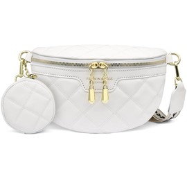 HNOOM Crossbody Bag Damen Breiter Gurt Bauchtasche Damen Leder Brusttasche mit Münze Geldbeutel, Moderne Taschen mit Breitem Schultergurt, Umhängetasche Damen Klein Handytasche (A-Weiß)