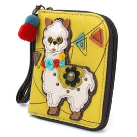 CHALA Zip Around Wallet, Wristlet, 8 Credit Card Slots, Sturdy Pu Leather - Llama - Mustard