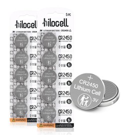 hilocell 10 Count CR2450 Batteries, Long-Lasting CR2450 3V Lithium Coin Cell Battery for Flameless Candles and Key Fobs, etc.