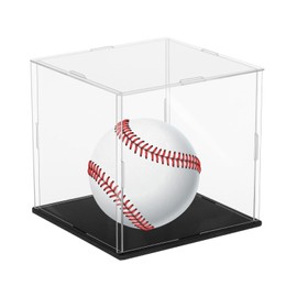 sourcing map Basketball Display Case 6 Inch Clear Acrylic Display Case with Basketball Stand Holder Cube Countertop Storage Box for Autographed Soccer Memorabilia Collectibles