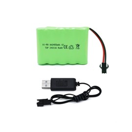 Tosiicop 6V 2400mAh NiMH Battery - RC Car Rechargeable Battery AA with SM-2P 2 Pin Plug and USB Charge Cable for RC Truck Car Stunt Vehicles Batteries