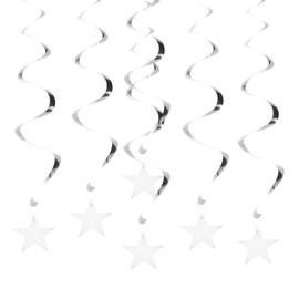PATIKIL 6pcs Hanging Stars Decorations, 27inch Star Hanging Party Backdrop Decorations Party Supplies Shiny Twinkle Streamers for Wedding Birthday Party Graduation Ceiling, Silver