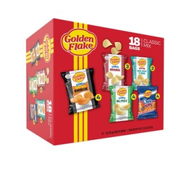 Golden Flake Classic Mix Variety Pack, 18 ct, 1oz. Bags; Thin & Crispy Sweet Heat BBQ (4), Cheese Puffs (4), Thin & Crispy Dill Pickle (4), Thin & Crispy Original (3), Dip Style Sour Cream N' Onion (3)
