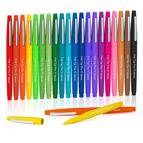 Lelix 20 Colors Felt Tip Pens, Medium Point Assorted Colors Markers Pens For Journaling, Writing, Note Taking, Planner Coloring, Perfect for Art Office and School Supplies