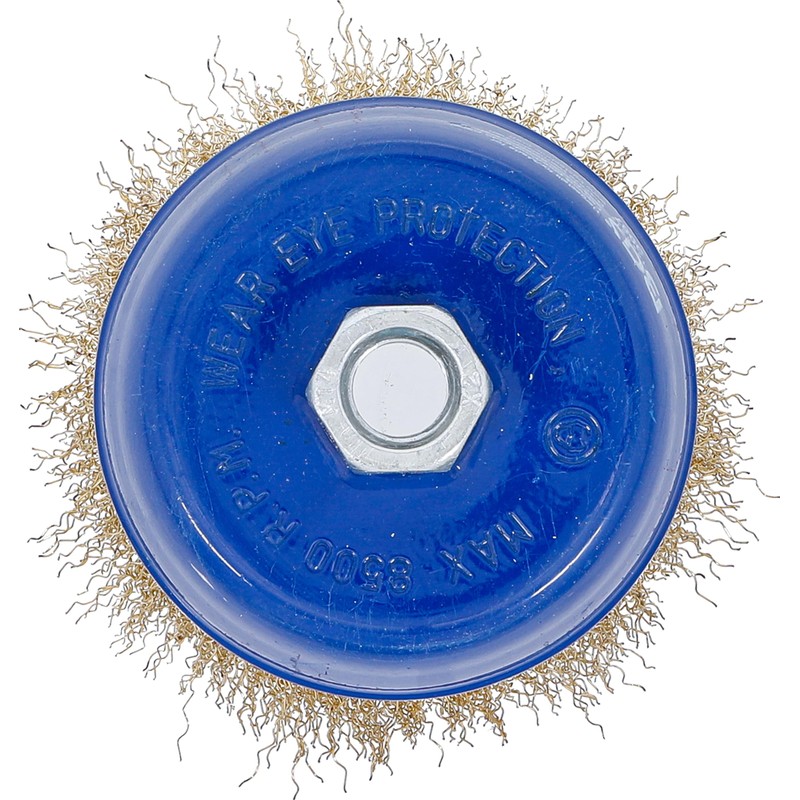 BGS 3987 Brass Coated Wire Cup Brush, Gold/Blue, 100 mm