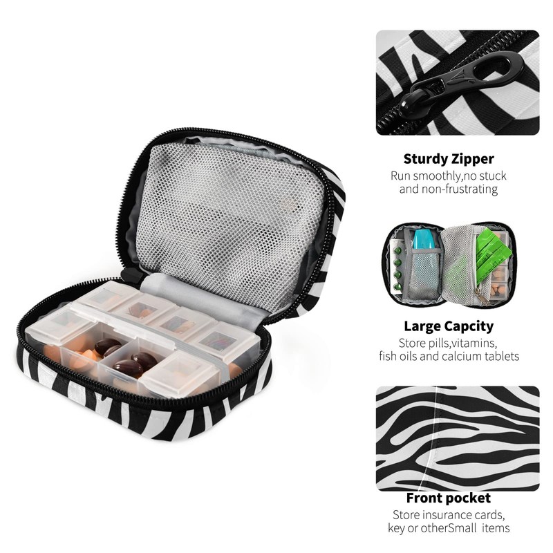 xigua Zebra Pill Case 7-Day Travel Pill Organizer Box with