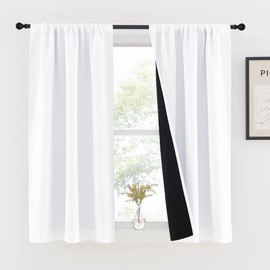 NICETOWN White 100% Blackout Curtains 45 inches Long for Kitchen, Rod Pocket Basement Window Treatment Thermal Insulated Lined Drapes for Small Window (1 Pair, 37 inches Width Each Panel)