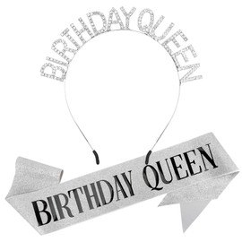 Birthday Crown Adult Woman,Birthday Sash for Women,Birthday Tiara for Women Birthday Queen Glitter Silver Birthday Sash and Crown Rhinestone Headband Set Happy Birthday Headband Accessories Decoration
