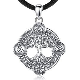 AEONSLOVE Viking Tree of Life Necklace for Men and Women, 925 Sterling Silver Rune Necklace, Yggdrasil, Valknut Vegvisir, Wolf and Raven, Dragon Pendant, Nordic Mythology Amulet Odin Jewellery,