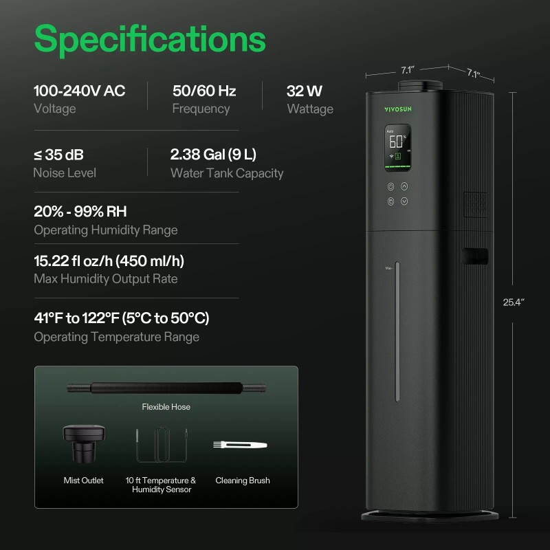 VIVOSUN H09 2.38 Gal /9L Air Environment Plants Humidifier Wi-Fi