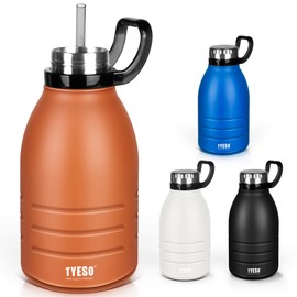 TYESO Sports Bottle, Stainless Steel Bottle, 6.3 gal (1.9 L), Direct Drinking, Hot and Cold Insulation, Easy to Wash, Straw Included, Large Capacity, Portable, Convenient for Travel, Includes Carry