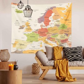 BULOR Europe Map Tapestry Wall Hangings EU Euro Vintage Map with Countries Cities Tapestry For Kids Student Bedroom Living Room Dorm Cave Background 60x40inch