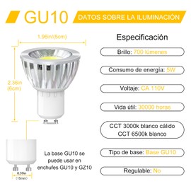 JSXing Bombillas LED GU10, Foco de Inundación Led GU10 Base Spotlight 5W (Equivalente a Una Bombilla Halógena de 40W) para Iluminación de Pista Empotrada de Paisaje (luz Blanca 6000K, 6P)