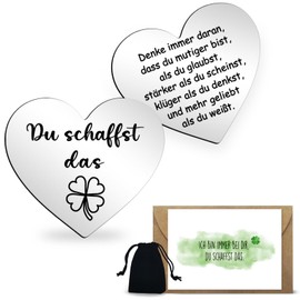 Du Schaffst Das Glücksbringer, Aufmunterung Gifts Lucky Charm Exam Get Well Gifts Stainless Steel Couple Gift for Family Friend Patient Couple Small Gift (Silver)