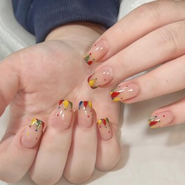 XZMeiLun Baroque Short Square Press On Nails 30Pcs, Spring Summer Nails for Women, Colour French Tips Press On Nails, Designer Reusable Acrylic Fake Nails with Glue On Nails,Stick On Nails for Women