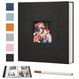 WSKLY Album, Stick-on Type, Linen Cover, 10.6 x 11.0 inches (27 x 28 cm), 20 Sheets, 40 Pages, 200 L Form, Free Mount, Pen Included, Large Capacity, DIY L/KG/2L/A4 Photo Storage, Shin Album, Gift, Celebration, Home Use, Growth Record, Anniversary, Weddin