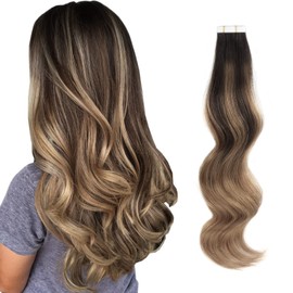 ABH AMAZINGBEAUTY HAIR Tape Extensions Echthaar Balayage Tape in Haarverlängerungen Remy Menschenhaar 20 Stück 50 Gramm Balayage Dunkelbraun Übergehend in Kastanienbraun B2-6 40 cm