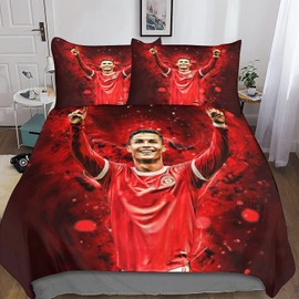 Zbeiba Bed Linen 135 x 200 cm Adult Bedding Set, Children's Duvet Cover, 3D Football Star Bed Linen Set with Zip and Pillowcase (A5, 135 x 200 cm + 2 x 80 x 80 cm)
