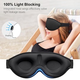 Gritin Gritin Schlafmaske für Seitenschläfer, 3D Augenhöhlen Schlafbrille mit Verstellbar Gummiband, Lichtblockierend und Atmungsaktiv, Bequem & Ergonomisch Augenmaske für Mann und Frau, 2 Paar Ohrstöpseln