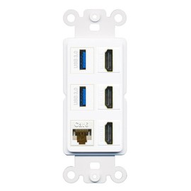RiteAV 3 Port HDMI 2 Port USB 3.0 1 CAT6-RJ45 Wall Plate - Rocker [White]