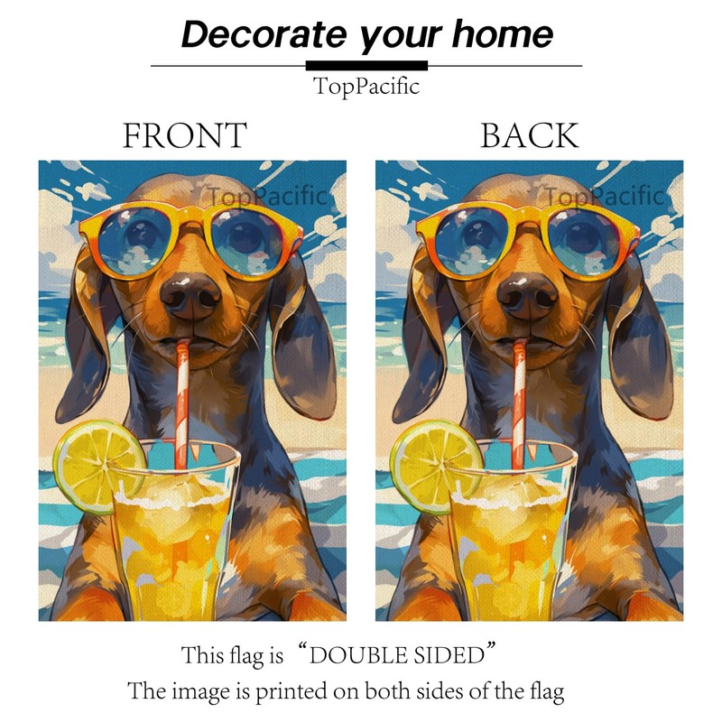 TopPacific Dachshund Garden Flag Summer Beach Garden Flag 12x18 Vertical
