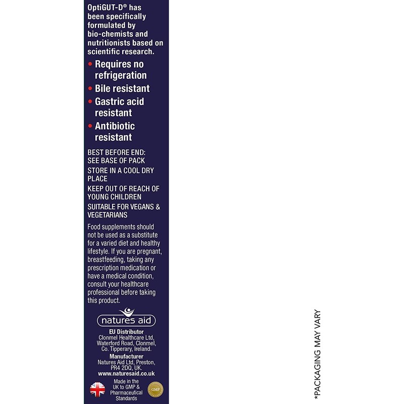 Natures Aid Bio360 OptiGUT-D (10 Billion Bacteria), Digestion Support, 30