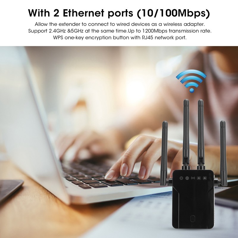 Wireless Repeater Black Dual Band WiFi Signal Network Extension Amplifier