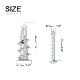 DTGN 12x30mm Self-Drilling Drywall Anchors with Screws Kit - 5 Set - Good for Concrete Tile Cement - Zinc Alloy Hollow Wall Anchors Kit with Screws