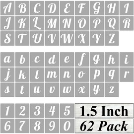 1.5 Inch Alphabet Letter Stencils for Painting - 62 Pack Letter and Number Stencil Templates for Painting on Wood, Reusable Cursive Numbers and Letters Stencils for Chalkboard Wood Signs & Wall Art