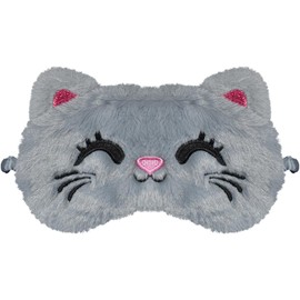 FUNAUPGO Cute Cat Sleeping Mask Eye Mask Funny Animal Kitten Sleep Mask Soft Plush Blindfold Travel Eye Cover Eyeshade for Kids Adults Girls Boys Women Men (Cat, Gray)