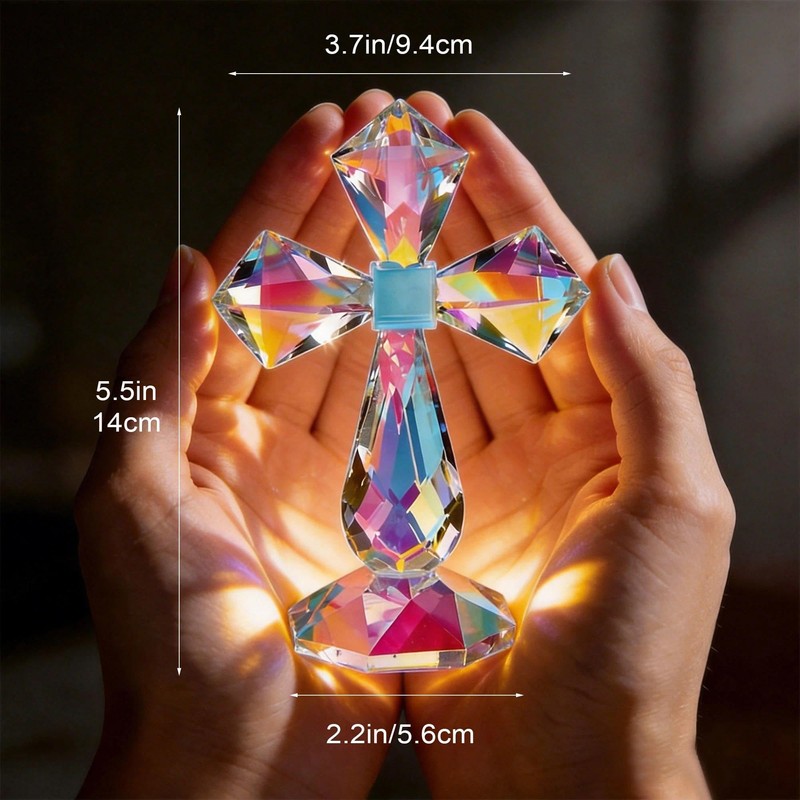 QFkris Colorful Crystal Cross Standing Decor