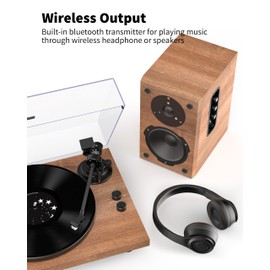 Turntable Belt-Drive Record Player with Bluetooth Output, Vinyl Player Support 2 Speed Variable Pitch Control, Anti-Skate&Installed Counterweight, Magnetic Cartridge, Built-in Preamp Phono/Line Switch