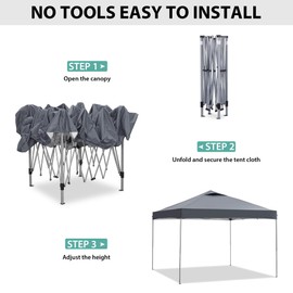 GDY 10'x10' Pop Up Canopy Tent, Portable Gazebo, Outdoor Canopy for Events, Parties, Camping, Grey.