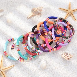 HYHONEY 12pcs Friendship Bracelets Beaded Bracelets Heishi Bracelet Cute Bracelets Stack Vinyl Clay Disc Bead Surfer Stretch Summer Beach Bracelets For Women Preppy Bracelets