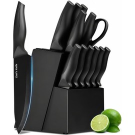 Astercook Juego de cuchillos con diseño de cachemira con tapa, cuchillos coloridos aptos para lavavajillas con 6 fundas de cuchillos, juego de cuchill