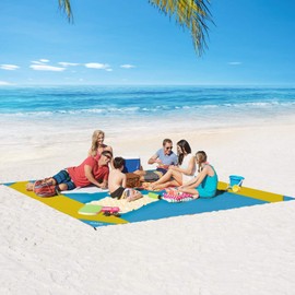 4UMOR Waterproof Beach Blanket, Ultral Picnic Blanket, Quick-Drying, Portable Camping Blanket with Tent Plug, Sand-Resistant Beach Towel for Camping, Garden, BBQ, Hiking, Travel, 200 x 210 cm (Blue