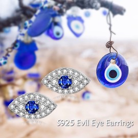 POPLYKE 925 Sterling Silver Evil Eye Stud Earrings for Women Evil Eyes Earrings for Girls Evil Eye Jewellery Gifts, Sterling Silver, Cubic Zirconia