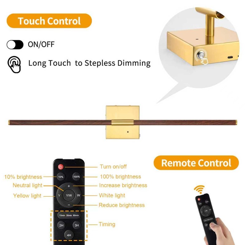 Morauroral 30″ Walnut Battery Operated Wall Sconces with Remote Control,