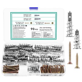90 Pcs M4 Self Drilling Plasterboard Fixings Heavy Duty, Metal Plaster Board Wall Plugs and Screws Fixings, Drywall Hollow Cavity Wall Fixings Anchors Raw Plugs with Screws and Wall Plugs Set