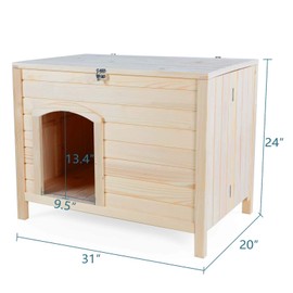 Petsfit Folding Indoor Dog House, No Tools Required for Assembly, Ventilate Dog House Wooden for Cats and Small Dogs Natural Wood