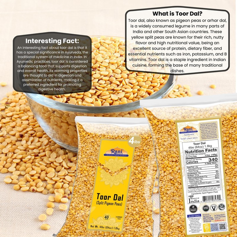 Rani Toor Dal (Split Pigeon Peas) 64oz (4lbs) 1.81kg Bulk