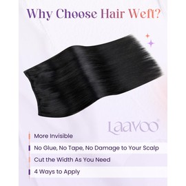 LaaVoo Weft Hair Extensions Real Human Hair 12 Inch 80g Black Sew in Straight Remy Invisible Double Weft Weave Extensions #1