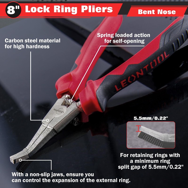 LEONTOOL 8 Inch Bent Nose Lock Ring Pliers for Transmission,