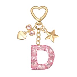PATIKIL Cute Initial Letter Keychain, Letter D Keychains Women Bling Love Butterfly Star Key Chain for Bag Backpack Purse Car Keys Cup Accessories, Pink