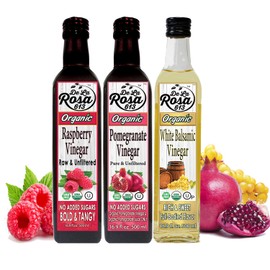 De La Rosa Organic Vinegar Variety Pack, Raspberry, Pomegranate & White Balsamic Vinegar, Vegan, Kosher, Non-GMO & Gluten Free, Great for Salad Dressing, Marinades & More | 16.9 Oz (Pack of 3)