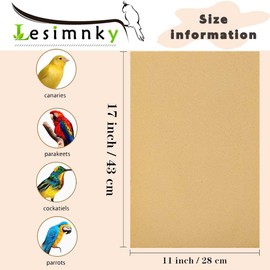 Lesimnky Bird Cage Liner 50-Pack 17” x 11” Gravel Paper Cuttable Pet Sandpaper Special for Bird Cage in Sea Sand, Easy Clean Pet Sandpaper Calcium Paper for Birdcage Parrots Cockatiels (50)